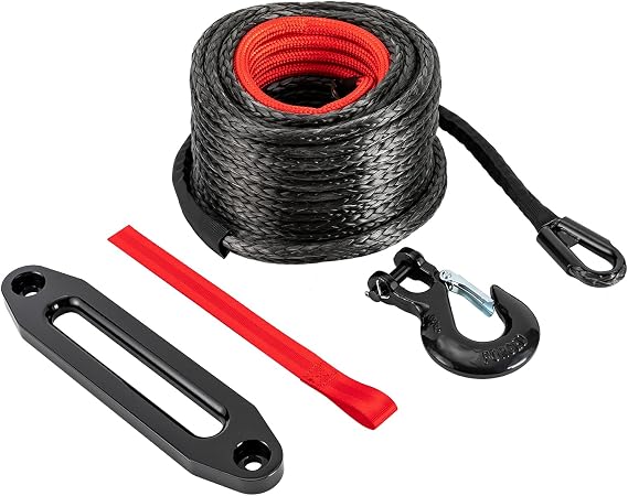 Synthetic Winch Rope (with Hook) 3/8" x 100 Ft Winch Cable with Protective Sleeve 23,809 LBS Winch Cable for 4x4s Trucks ATVs and UTVs (Black)