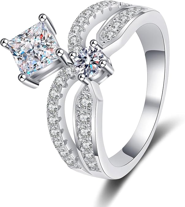 14K Gold 1.3 Carat Diamond Crown Princess Cut Engagement Rings | D-color Ideal Cut VVS1 Clarity | Womens Wedding Bands Ring Bridal Sets