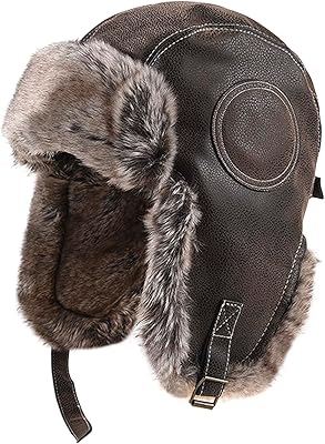 Men Winter Warm Trapper Hat with Faux Fur Earflaps Windproof Russian Ushanka Hat Outdoor Thermal Cold Weather Headwear