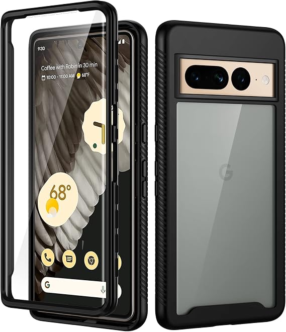 seacosmo for Google Pixel 7 Pro Case with Screen Protector, Black/Clear | Full Body Shockproof Protection Armour Cover Slim Fit Bumper Dual Layer Protective Rugged Phone Case for Google Pixel 7 Pro