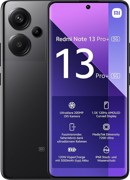 Xiaomi Redmi Note 13 Pro+ 5G Smartphone 8 GB + 256 GB without Contract Black