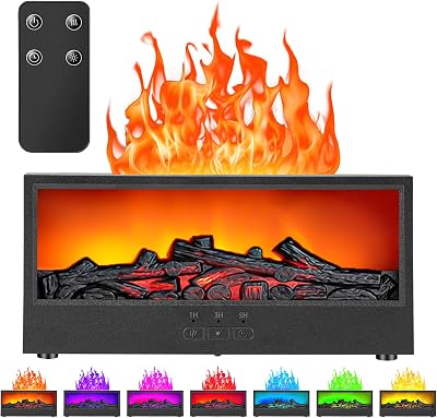 Mini Fireplace Aromatherapy Diffuser 7 Color Lights Fireside Bonfire Flame Air Humidifier for Home 150ml Timer & Auto-Off Essential Oil Diffuser with Remote for Spa, Yoga, Office Black
