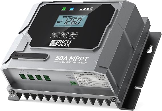 RICH SOLAR Bravo 50 | 50A MPPT Solar Charge Controller with Bluetooth 12V/24V Auto-Detect, Lithium & Lead-Acid Battery Support for RVs, Campers & Off-Grid Systems