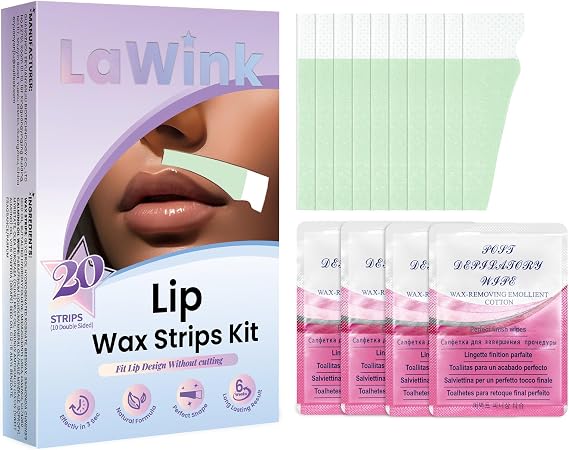 Lip upper Wax Strips Facial Wax Strips Mouth hair removal 20pcs 4 Calming Oil Wipes eyebrow waxing wax Depilatory tape for eyebrows Facial (Lip)