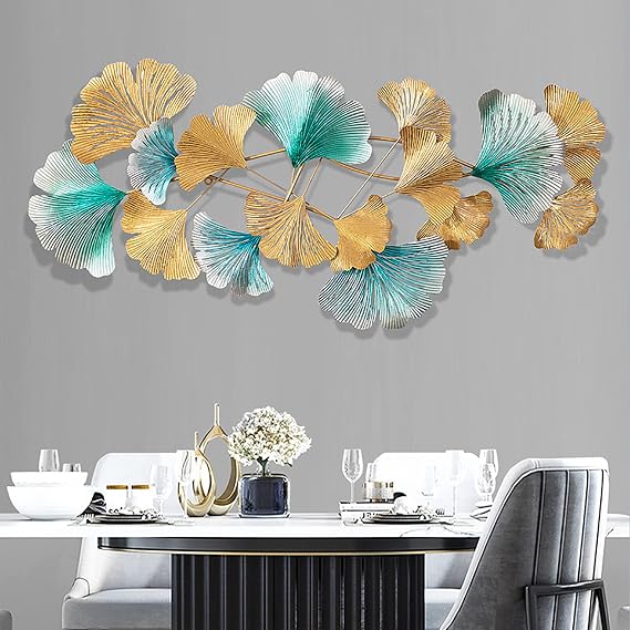 Wall Sculpture Decor Modern Style 3D Metal Wall Art Decor,Creative Ginkgo Leaf Decorative Wall Art,Wall Art Hanging for Living Room/Bedroomr/Restaurant/Hotel
