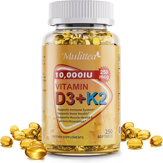 Vitamin D3 K2 10000 IU w/ MK7 for Bone, Immune & Heart Health, 250 Softgels