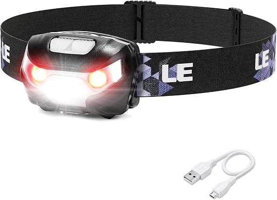 Lepro LED Headlamp Rechargeable - Super Bright Head Lamp with 5 Modes for Camping & Hiking Gear Essentials, IPX4 Waterproof Headlight Flashlight with Red Light, USB Cable Included