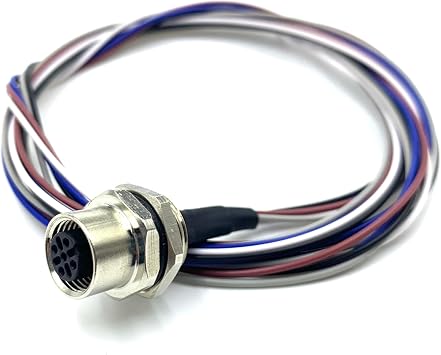 M12 5Pin Female Connector Cable,A Coded Straight Back Mount Cable 1M Waterproof Female Aviation Socket UnShielded Electrical Cable IP67 Sensor Receptacle (1M)
