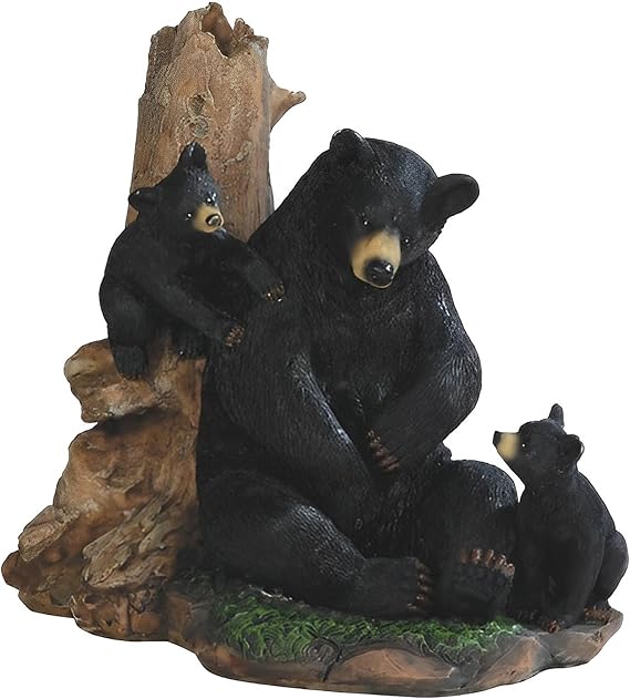 ICE ARMOR 6.5" H Black Bear with Cubs Lying on Tree Figurine Office Desk/Home/Living Room/Table Decor, Perfect House Warming Gifts for New Home