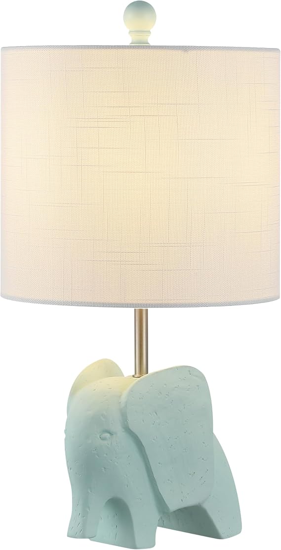 JONATHAN Y Koda Elephant Kids Table Lamp 17.5" Resin Metal, Turquoise | White Linen Drum Shade, Whimsical Nursery Bedside Light, UL Listed, LED