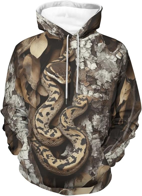 Mens 3D Snake Print Hoodie Forest Exotic Python Pullover Long Sleeve Hooded Sweatshirt