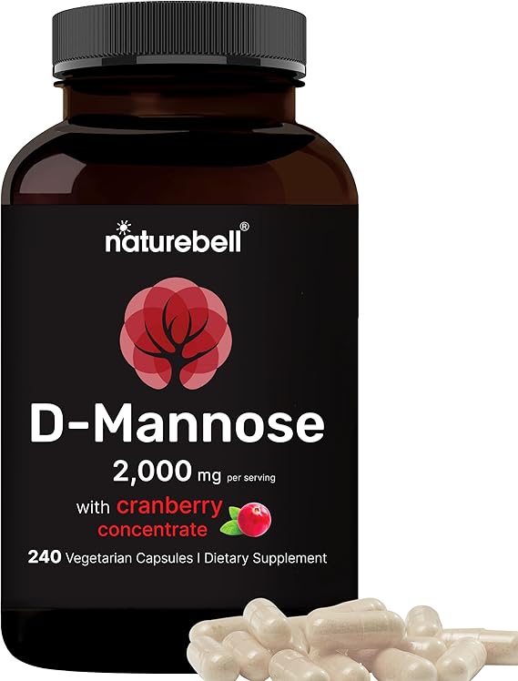 NatureBell D-Mannose 500mg Capsules (2,000mg Per Serving) | 240 Veggie Capsules + Cranberry Concentrate 40mg Fast Acting Urinary Tract Health Pills Ultra UTI Support for Women & Men