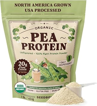 Seedboy Organic Pea Protein Powder Unflavored, 1 lb, 20g Plant-Based Protein, USA Processed & USA/Canada Grown, Vegan, Dairy-Free, Soy-Free, Gluten-Free, Glyphosate-Free, Unsweetened