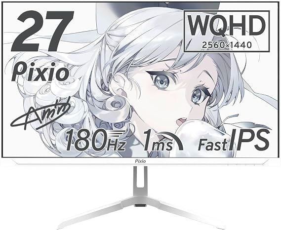 Pixio PX278 Wave White Gaming Monitor, 27-Inch, 180Hz, WQHD, White, Cute