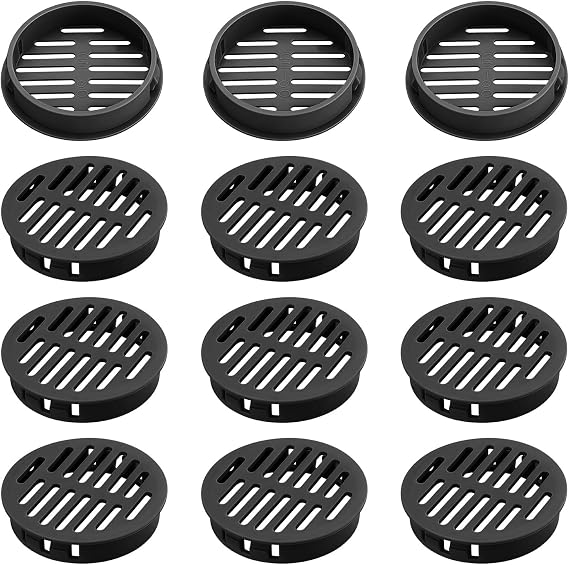 12PCS Round Soffit Vents, 50mm/2" Soffit Vent Cover Plastic, Circular Air Vent Grille Flows Air for Bathroom Home Office Kitchen Cabinet (Black)