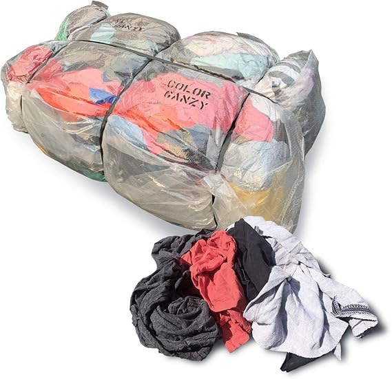 Sandbaggy - 50 LB Cotton Rag Bale: 250+ Reusable Cleaning Rags, Made from Recycled T-Shirts, 16-23in Square, Cotton/Nylon