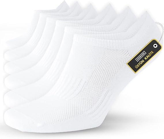 SONNORS 6 Pairs Unisex Sneaker Women Men Socks - Organic Cotton Booties Sports Socks - Short Socks Seamless Comfortable Mold - White Black Grey