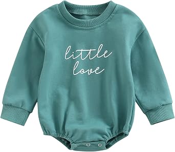 Baby Girl Boy Crewneck Sweatshirt Bubble Romper Little Love Long Sleeve Onesie Valentines Day Outfit Fall Clothes