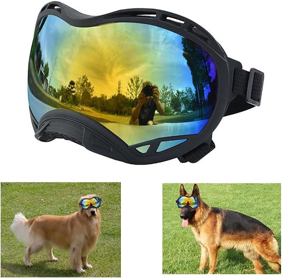 Soft Anti-UV Dog Sunglasses, Large Breed, Medium-Large Dogs - Dustproof Windproof Snowproof, Black Frame & Colored Lens