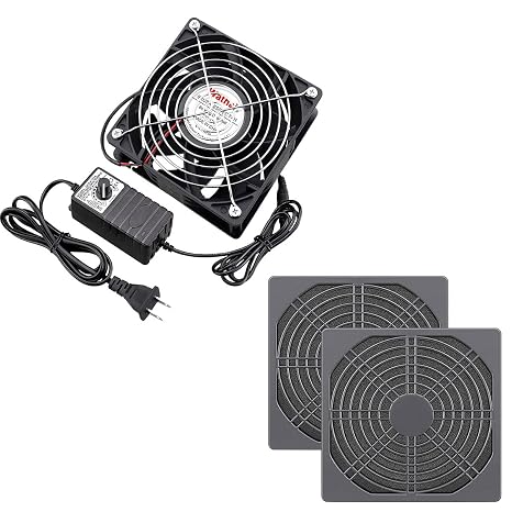 Wathai AC 110V - 240V Small Square Fan with Speed Controller AC Plug and 120mm Fan Filter Cover