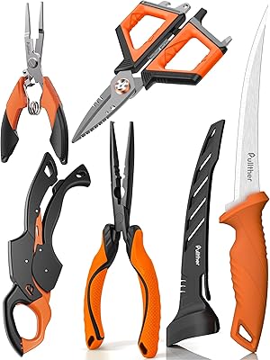 5PC Fishing Tool Kit - Fillet Knife, 2PC Fishing Pliers, 6.2 Fishing Braid Scissors and Fish Lip Gripper, Fishing Gear for Fly Fishing, Ice Fishing