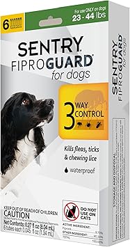 Sentry Fiproguard for Dogs, Flea and Tick Prevention for Dogs (23-44 Pounds), Includes 6 Month Supply of Topical Flea Treatments