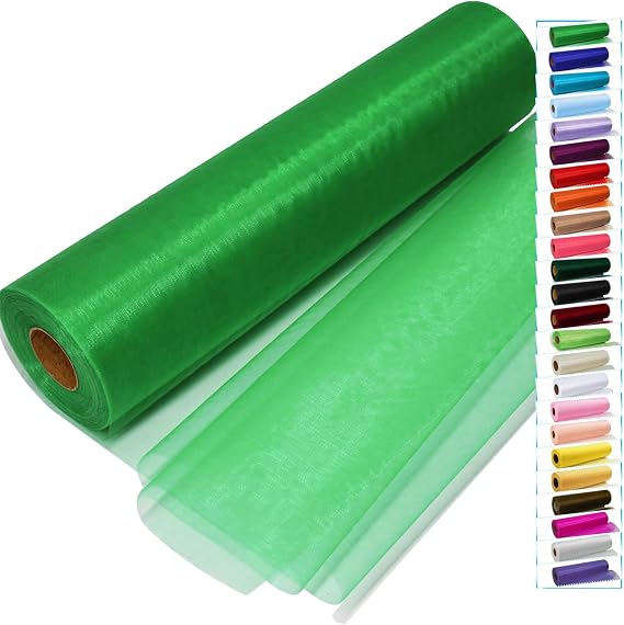 IONTACH Emerald Green Organza Fabric Rolls 12 Inch X 50 Yards