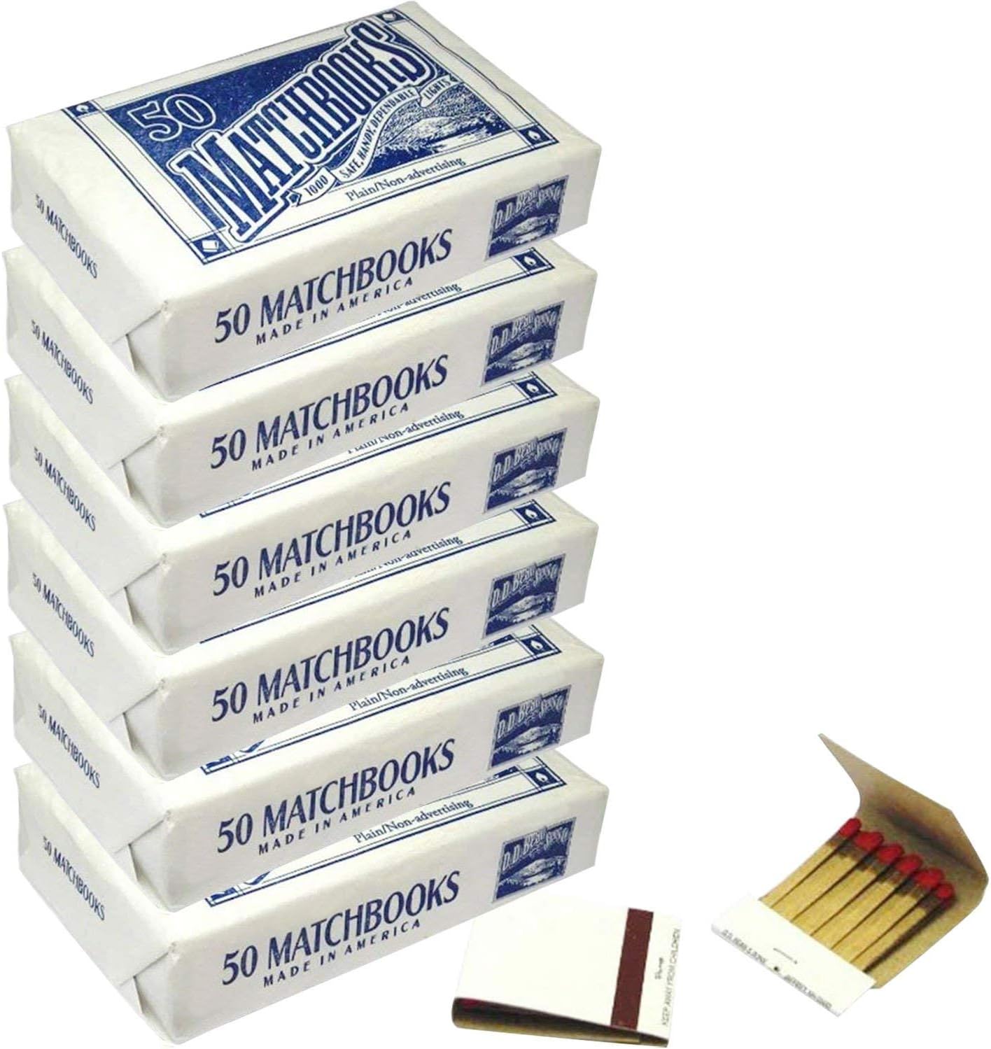 D.D. Bean & Sons White 300 Matchbooks, Wedding Birthday Wholesale, Made in America, 6 Pack