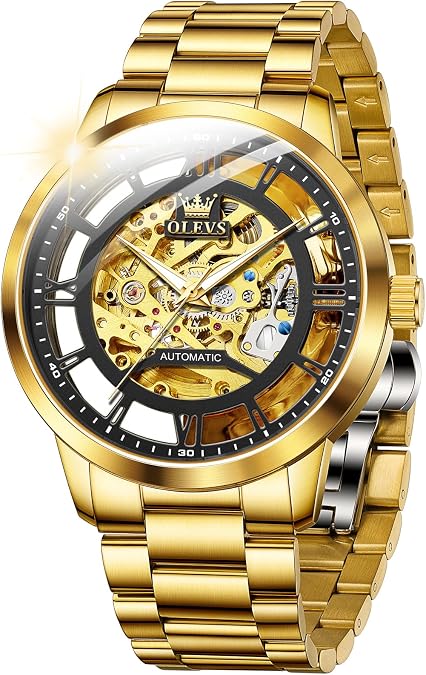 OLEVS Mens Automatic Watch Skeleton Diamond Luxury Mechanical Self Winding Dress Wrist Watch Waterproof Luminous
