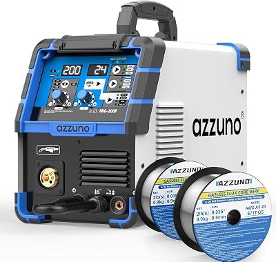 AZZUNO 200A MIG Welder & .035 2LBS 2-Pack Flux Core Mig Welding Wire, 110V220V Dual Voltage Welder Machine, 4 in 1 Gasless MIGGas MIGLift TIGStick Welding Machine