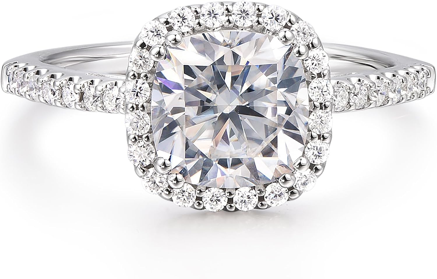 Cushion Moissanite Rings, 2 Carat Moissanite Engagement Ring, Cushion Halo Engagement Ring
