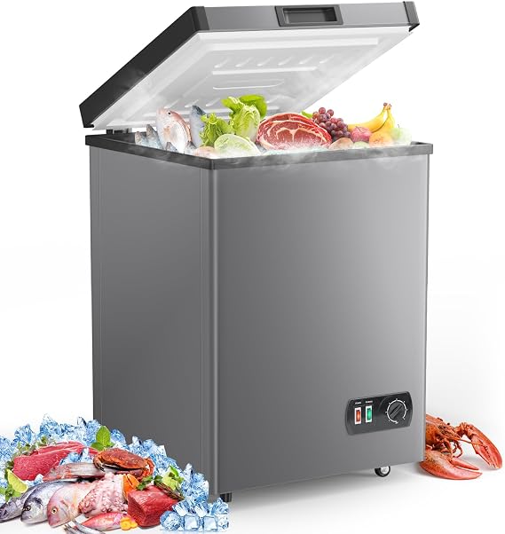 4.2 Cu.Ft Chest Freezer Small Deep Freezer with Removable Storage Basket, Compact Freezer 7 Adjustable Temperature, Energy Saving, Super Quiet for Garage, Office, Kitchen, or Apartment
