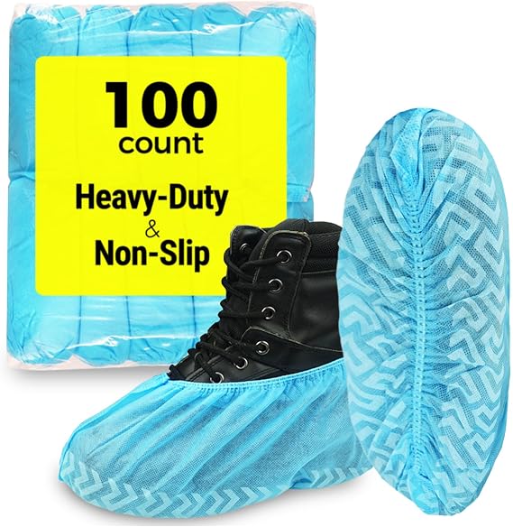 Shoe Covers Disposable Non Slip, 100 Count Heavy Duty Large Foot Covers for Shoes, Contractors Guards, Floor and Carpet Protectors Shoe Coverings, One Size Fits Most