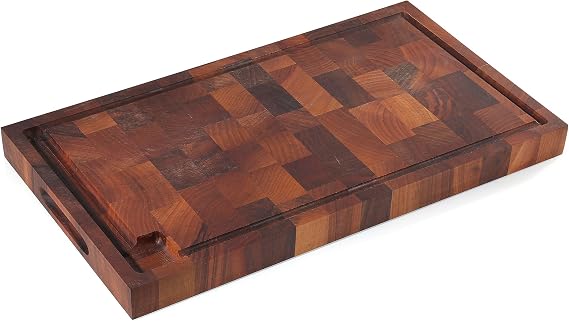 Zassenhaus Walnut End Grain Chopping Block Cutting Board With Juice Groove & Integrated Handles 21" x 12" x 1.6" - Wood Cutting Board