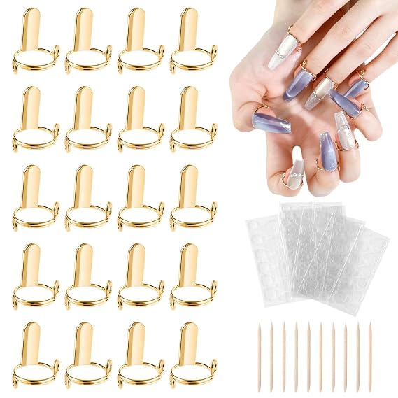 20Pcs Wudu Nail Rings with 120Pcs Adhesive Tabs & 10Pcs Orabge Wood Sticks