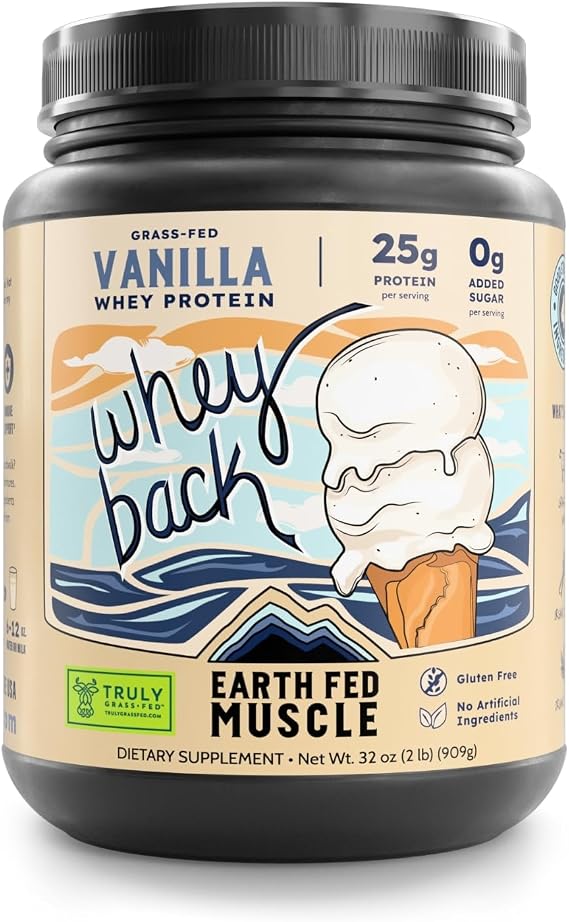 Earth Fed Muscle Whey Back Vanilla Irish Grass Fed Whey Protein Isolate | 25g protein per scoop, Third-Party Certified. Smooth vanilla, zero artificial sweeteners. Cold-processed in Ireland.