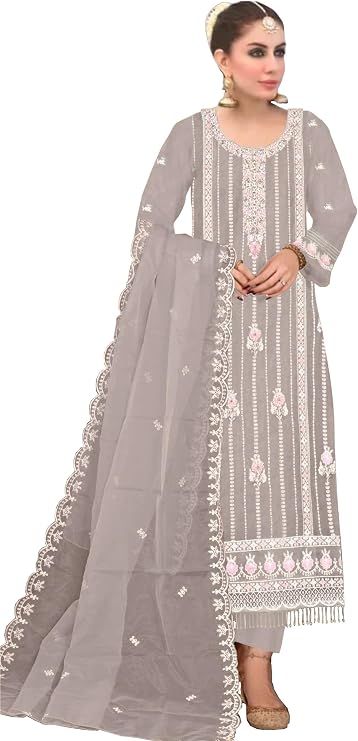 GRC Women's Straight Fux Georgette Salwar Suit With Embroidery Traditional Indian Pakistani Salwar Kameez Ready To Wear Dress