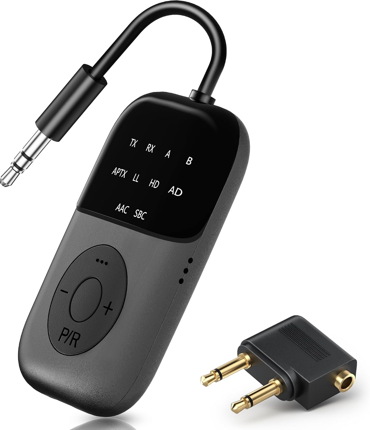 Newest Bluetooth 5.4 Transmitter Receiver, Dual Pairing, 24H Long Playtime, Mic for Calls, 2-in-1 Wireless Aux Bluetooth Audio Adapter for Airpods,TV, Airplane, Headphone, Speaker, Car, Gym