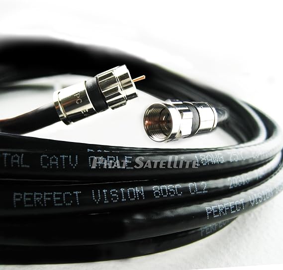 50ft Perfect Vision Solid Copper UL CM CL2 rated for in wall installation 3ghz 75 Ohm Coaxial Rg6 Directv, Dish Network, Digital Cable Tv Video Cable with PPC Compression Rg6 Fittings ...
