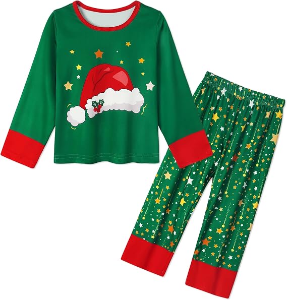 WonderBabe Little Girls Christmas Pajamas Toddler Long Sleeve Elf Pjs Set Kids Christmas Snowman Pattern Sleepwear
