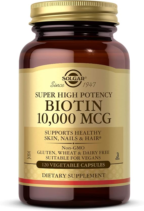 Solgar Biotin 10,000 mcg, 120 Vegetable Capsules - Non-GMO, Gluten Free | Helps Support Hair and Skin - 120 Capsules