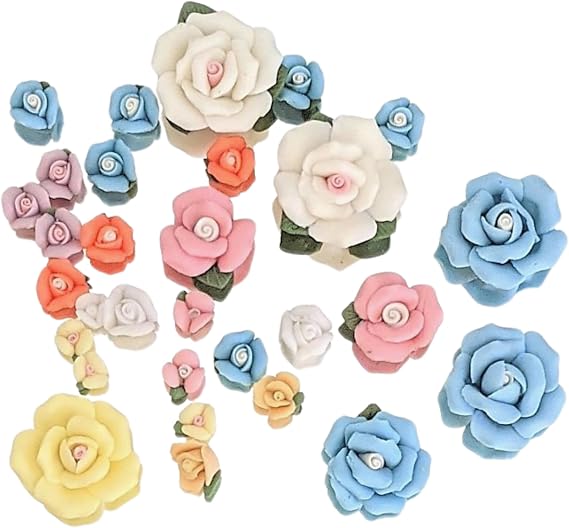 Porcelain Roses Embellishments, Vintage Matte Rose Clay Flower Beads Assorted, Gift for Sunglasses Jewelry Scrapbook Making, 30 Pcs