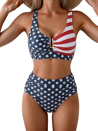 Eomenie Bikini Sets for Women High Waisted Two Piece Bathing Suit U Wired V Neck Swimsuit Adjustable Straps Swimwear