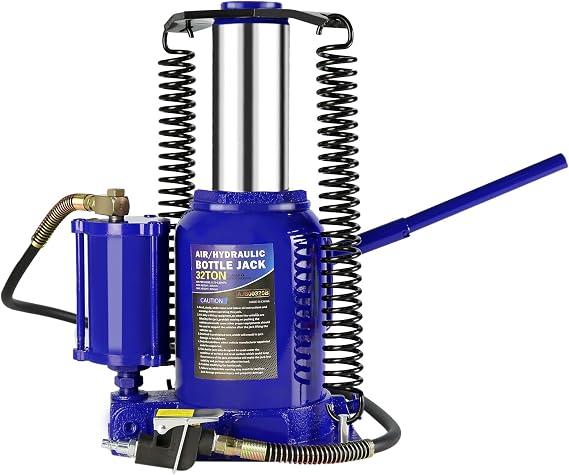 12 Ton Pneumatic Air Hydraulic Bottle Jack with Manual Hand Pump Heavy Duty All Welded Bottle Air Jacks 10.4-16.3 inch Lifting Range Auto Truck Travel Trailer Repair Lift Blue