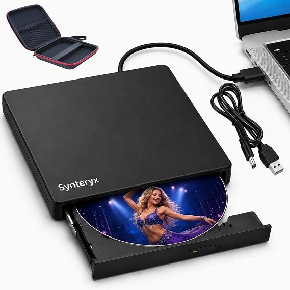 External CD/DVD Drive for Laptop, USB-A & Type-C CD Burner Reader