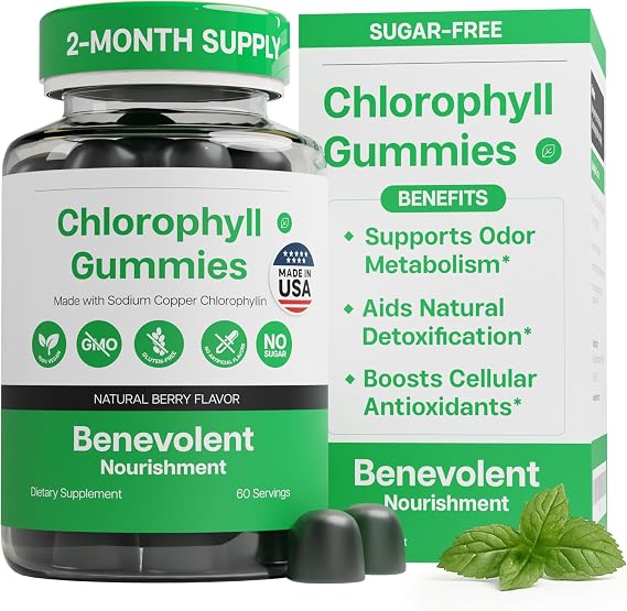 Benevolent Premium Chlorophyll Gummies Vegan, Natural Flavor 60 Count