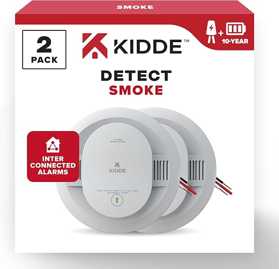 Kidde Smoke Detector, Hardwired & 10-Year Battery Backup, 20SA10, 2 Pack