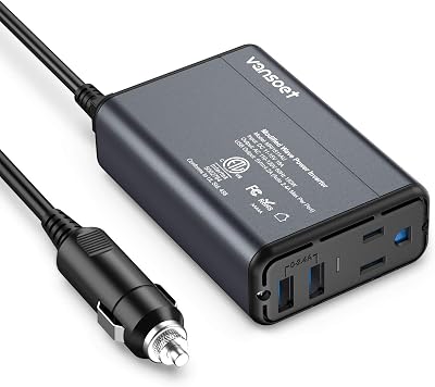 150W Power Inverter DC 12V to 110V AC Car Inverter with 4.2A Dual USB Car Adapter Red Black