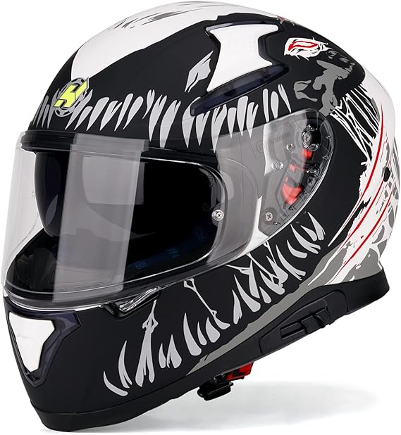 HAX Full Face Motorcycle DOT Approved Helmet with Dual Rear Wing and Pinlock Ready - Lightweight and Durable Motorbike Street Bike Helmet for Adults (Impulse Devour Black,S)