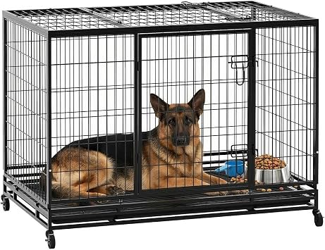 BestPet 48 Inch Heavy Duty Dog Crate, Indestructible Escape-Proof Kennel with Double Door & Removable Tray for Medium to Large Dogs,Black